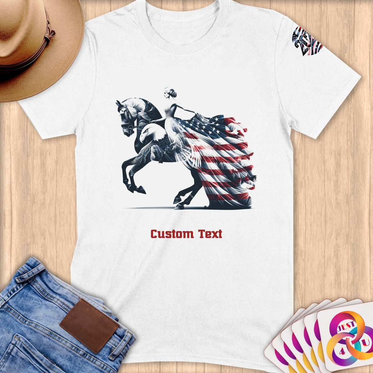Physical Item S / White Equestrian Flows~Limited Edition 2024 "USA Excellence" ~ Personalized Softstyle T-Shirt
