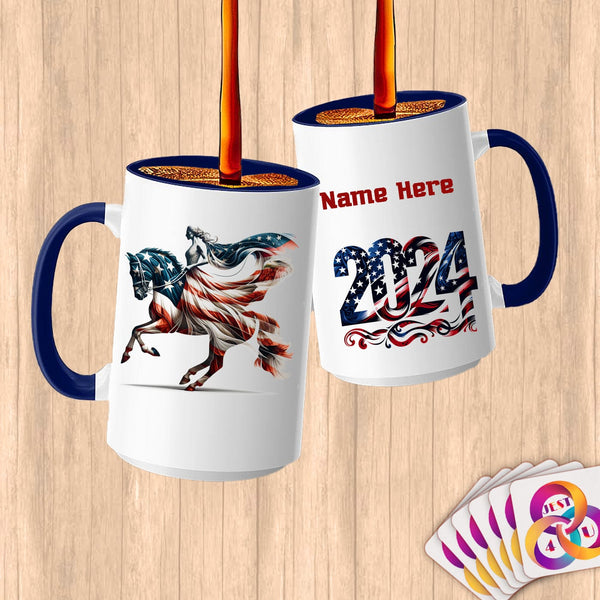 Physical Item 15oz / Blue Equestrian Gallops~Limited Edition 2024 "USA Excellence" ~ Customized Large 15oz Mug