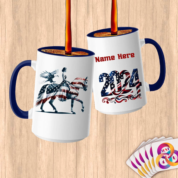 Physical Item 15oz / Blue Equestrian Grace~Limited Edition 2024 "USA Excellence" ~ Customized Large 15oz Mug