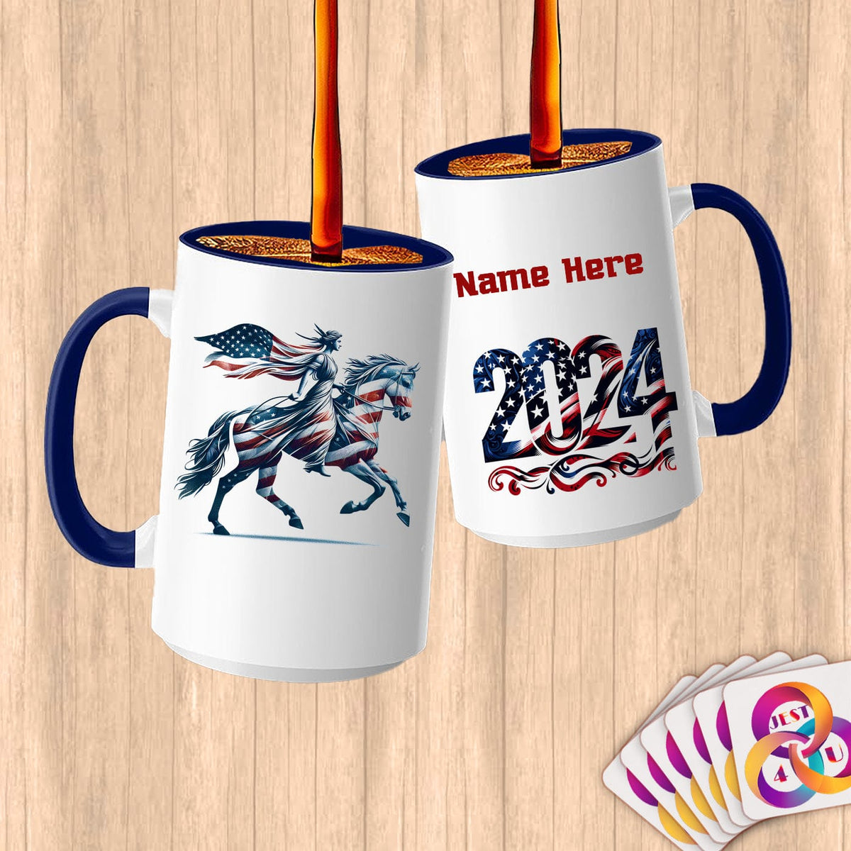 Physical Item 15oz / Blue Equestrian Liberty~Limited Edition 2024 "USA Excellence" ~ Customized Large 15oz Mug