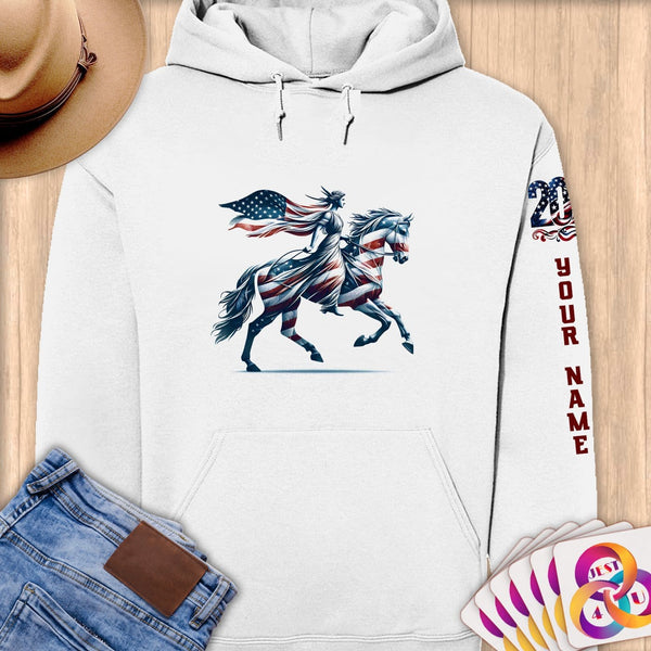 Physical Item S / White Equestrian Liberty~Limited Edition 2024 "USA Excellence" ~ Personalized Premium Hoodie
