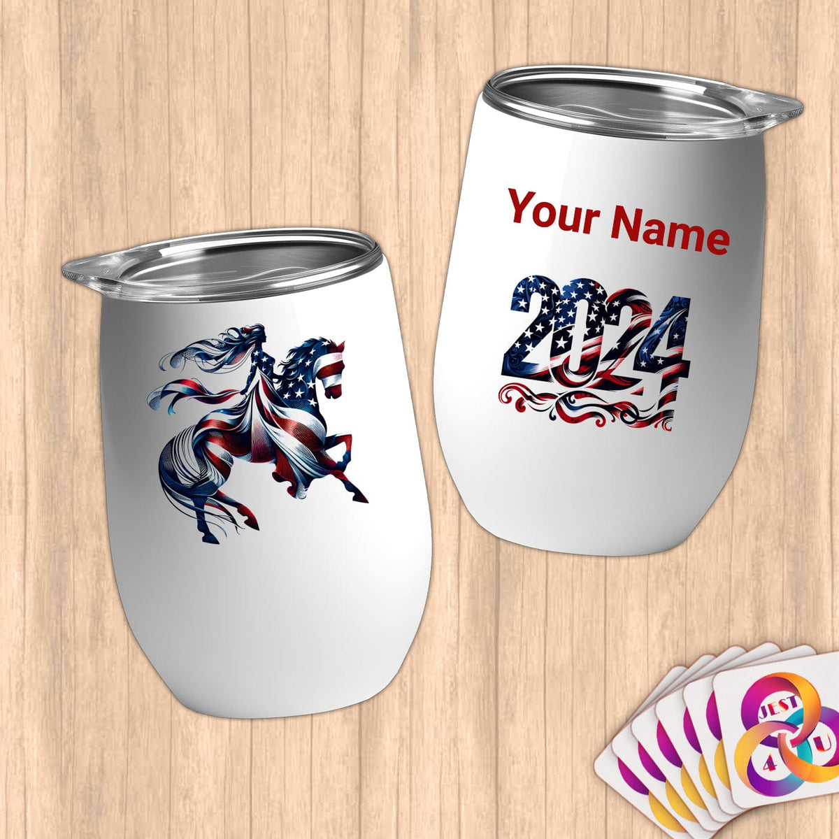 Physical Item 12 oz / White Equestrian Medal~Limited Edition 2024 "USA Excellence" ~ Customizable 12oz Wine Tumbler with Lid
