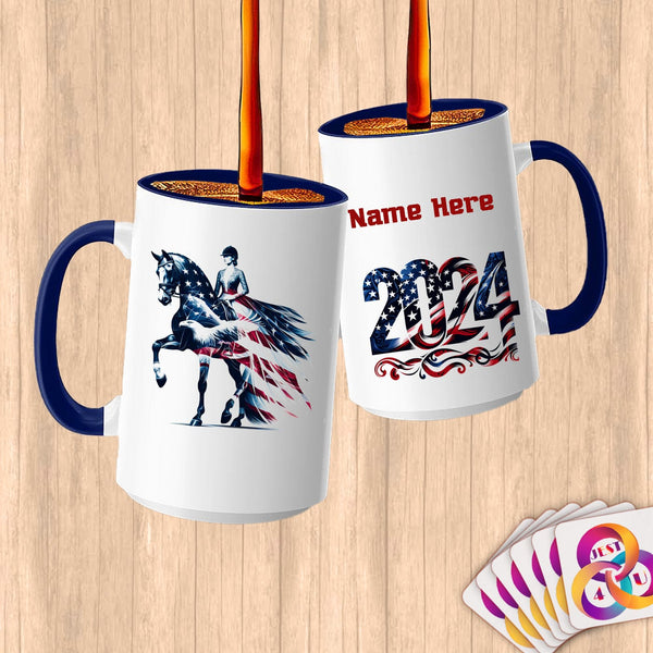 Physical Item 15oz / Blue Equestrian Whisper~Limited Edition 2024 "USA Excellence" ~ Customized Large 15oz Mug