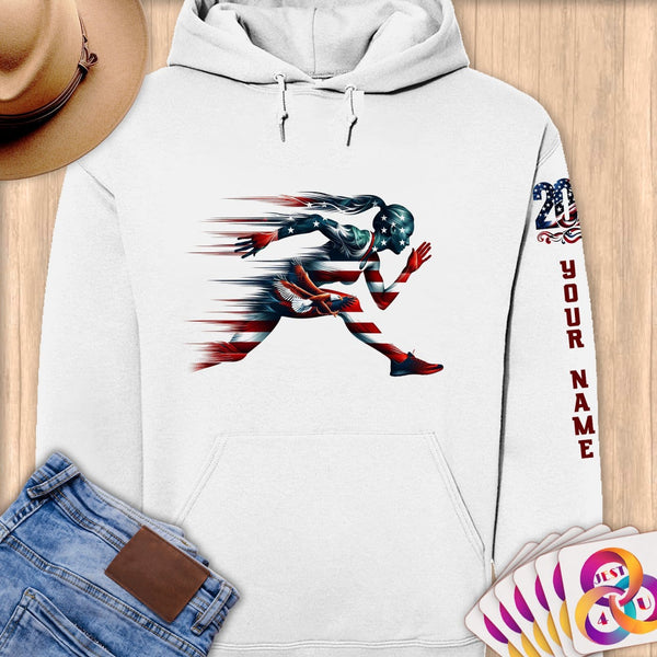 Physical Item S / White Fast Runner American~Limited Edition 2024 "USA Excellence" ~ Personalized Premium Hoodie
