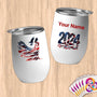 Physical Item 12 oz / White Female Patriot~Limited Edition 2024 "USA Excellence" ~ Customizable 12oz Wine Tumbler with Lid