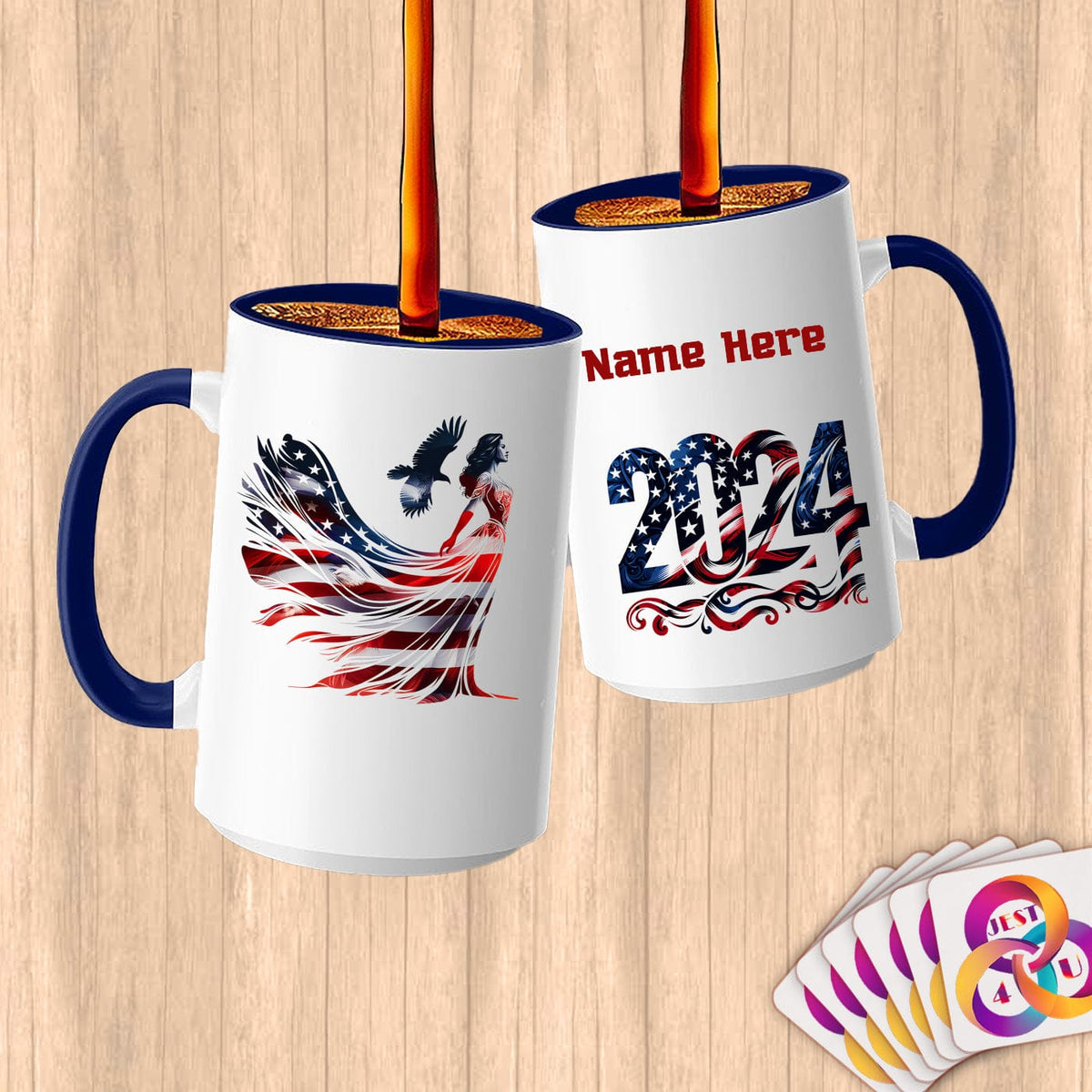 Physical Item 15oz / Blue Female Patriot~Limited Edition 2024 "USA Excellence" ~ Customized Large 15oz Mug