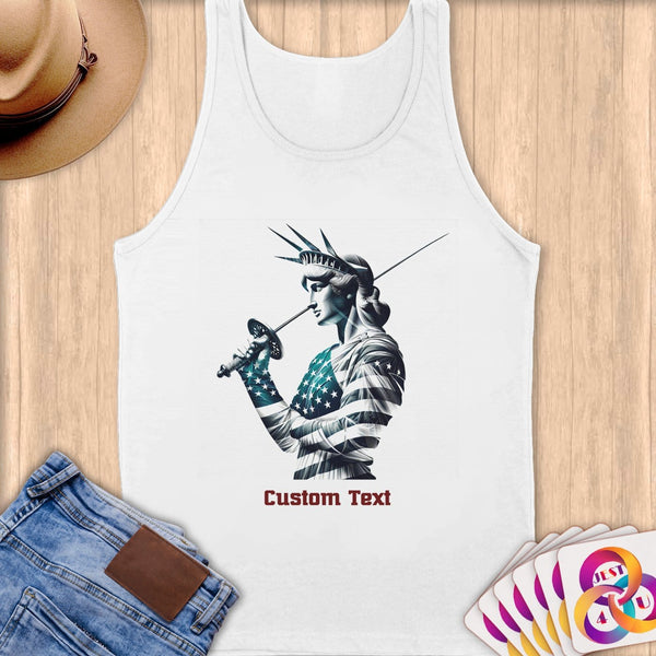 Physical Item S / White Fencing Liberty ~ Limited Edition 2024 "USA Excellence" ~ Customizable Supersoft Tank Top