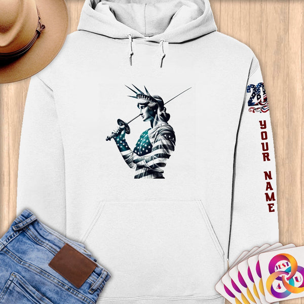 Physical Item S / White Fencing Liberty ~ Limited Edition 2024 "USA Excellence" ~ Personalized Premium Hoodie