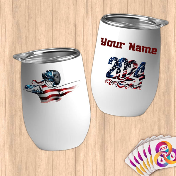 Physical Item 12 oz / White Fencing Power ~ Limited Edition 2024 "USA Excellence" ~ Customizable 12oz Wine Tumbler with Lid