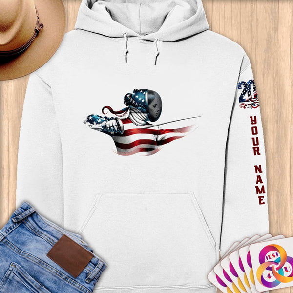 Physical Item S / White Fencing Power ~ Limited Edition 2024 "USA Excellence" ~ Personalized Premium Hoodie