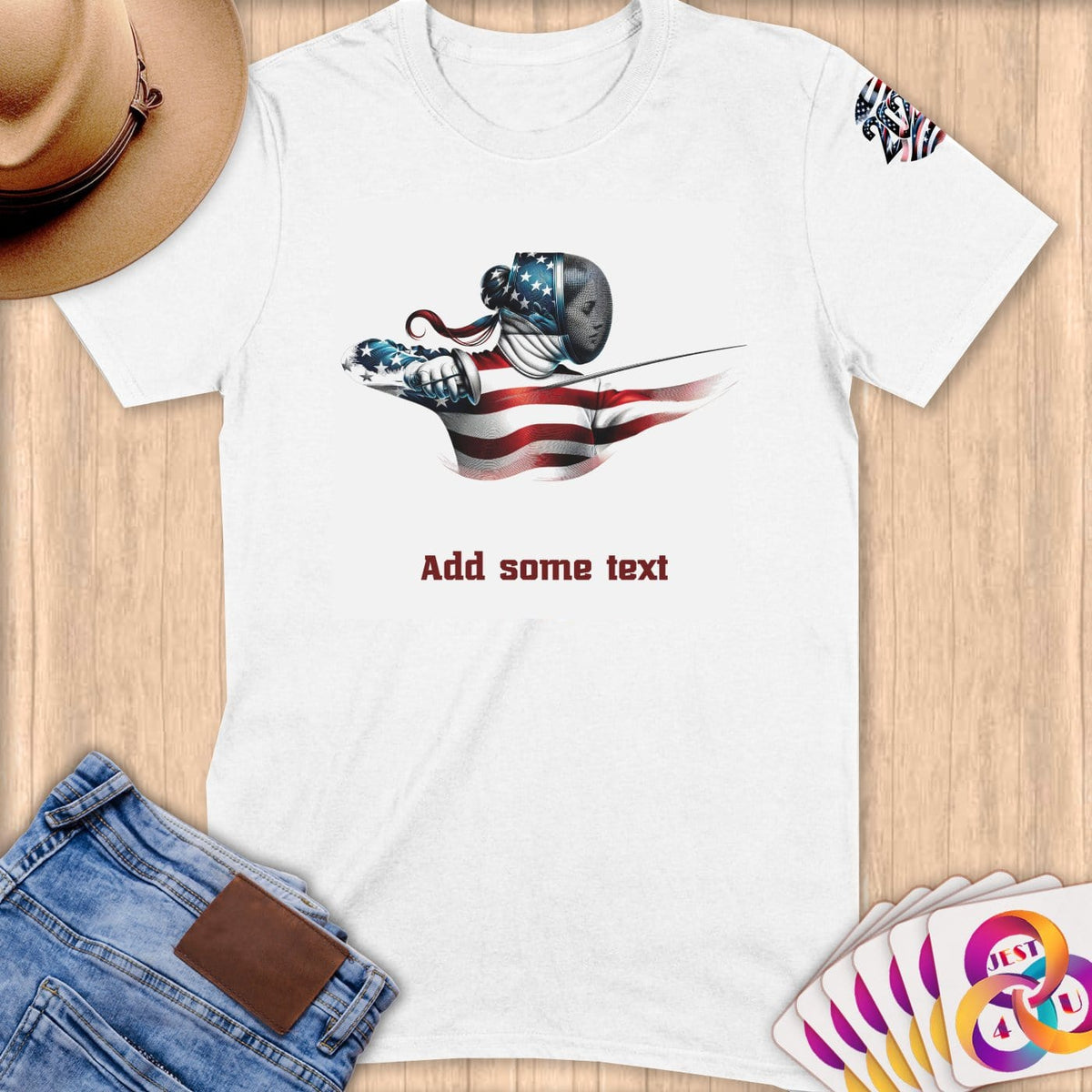 Physical Item S / White Fencing Power ~ Limited Edition 2024 "USA Excellence" ~ Personalized Softstyle T-Shirt