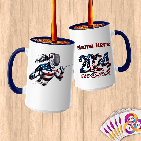 Physical Item 15oz / Blue Fencing Pride ~ Limited Edition 2024 "USA Excellence" ~ Customized Large 15oz Mug