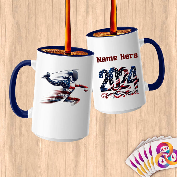 Physical Item 15oz / Blue Fencing Pride ~ Limited Edition 2024 "USA Excellence" ~ Customized Large 15oz Mug