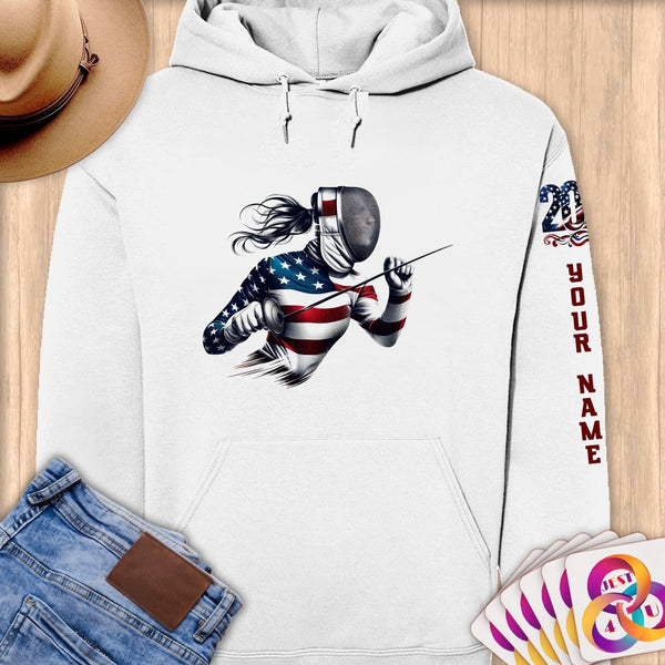 Physical Item S / White Fencing Pride ~ Limited Edition 2024 "USA Excellence" ~ Personalized Premium Hoodie