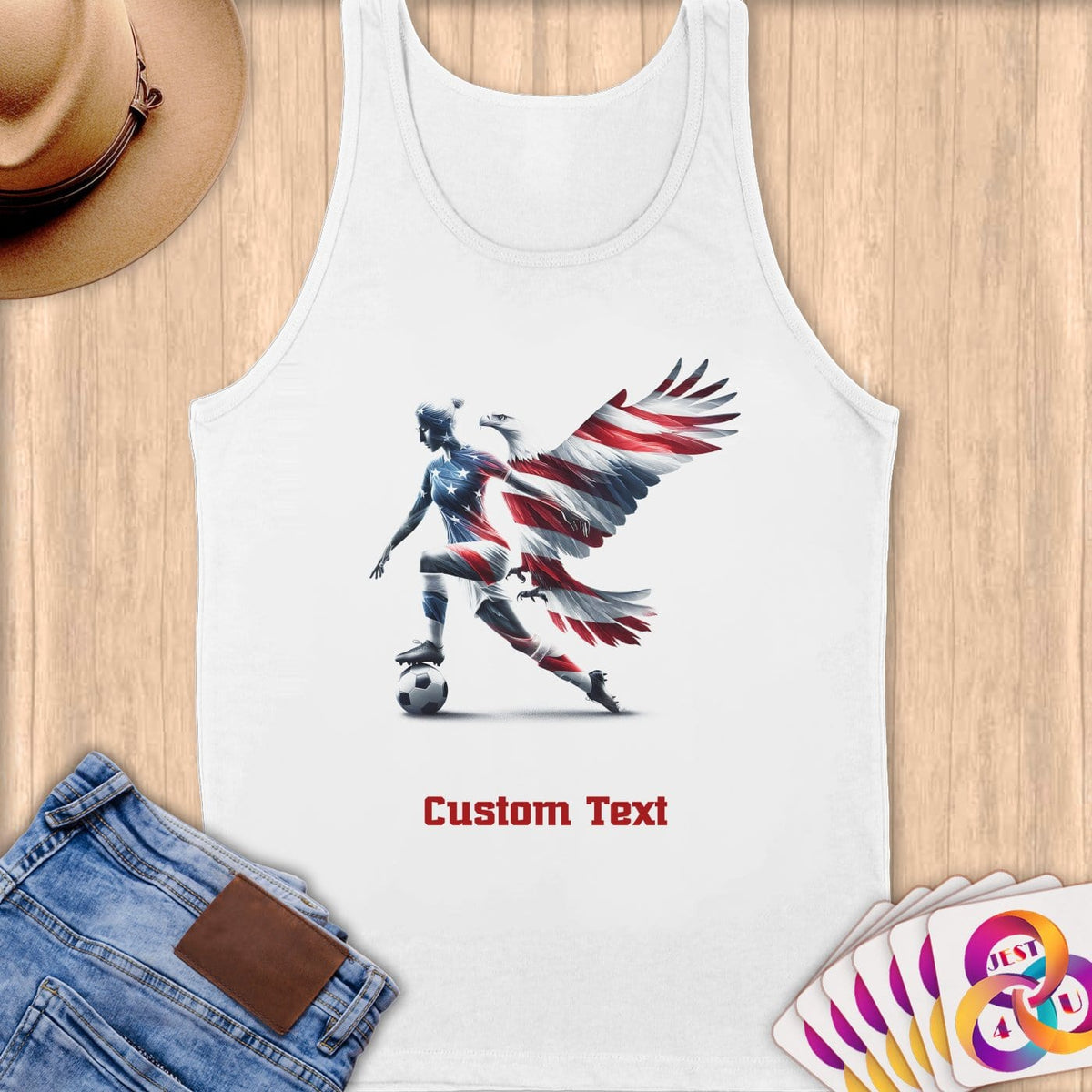 Physical Item S / White Flag Eagle Soccer ~Limited Edition 2024 "USA Excellence" ~ Customizable Supersoft Tank Top
