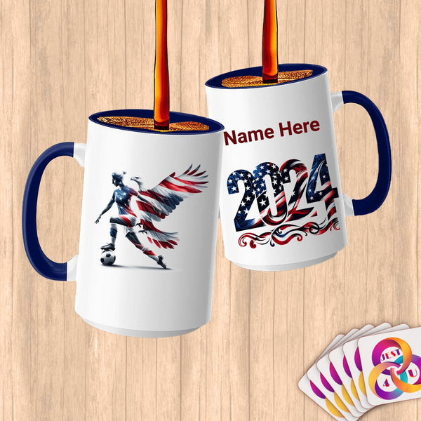 Physical Item 15oz / Blue Flag Eagle Soccer ~Limited Edition 2024 "USA Excellence" ~ Customized Large 15oz Mug