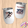 Physical Item 12 oz / White Flag Running Eagle~Limited Edition 2024 "USA Excellence" ~ Customizable 12oz Wine Tumbler with Lid