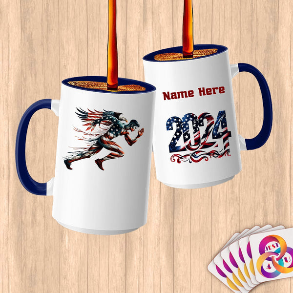 Physical Item 15oz / Blue Flag Running Eagle~Limited Edition 2024 "USA Excellence" ~ Customized Large 15oz Mug