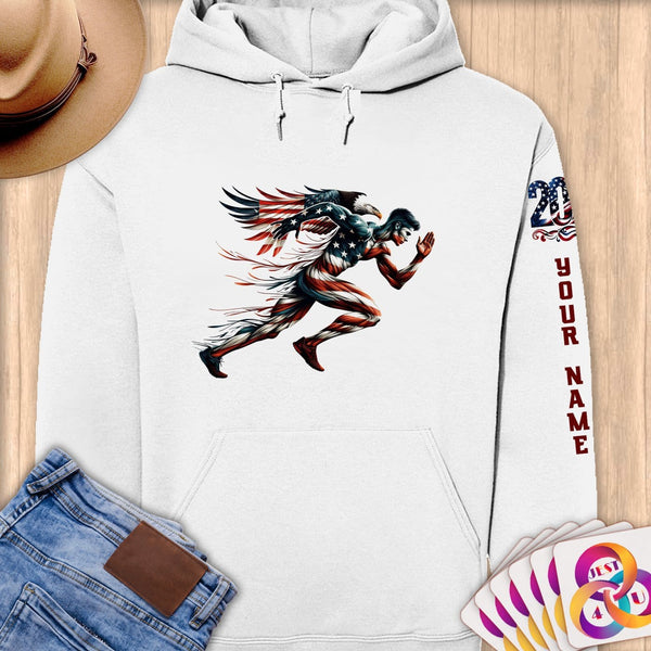 Physical Item S / White Flag Running Eagle~Limited Edition 2024 "USA Excellence" ~ Personalized Premium Hoodie