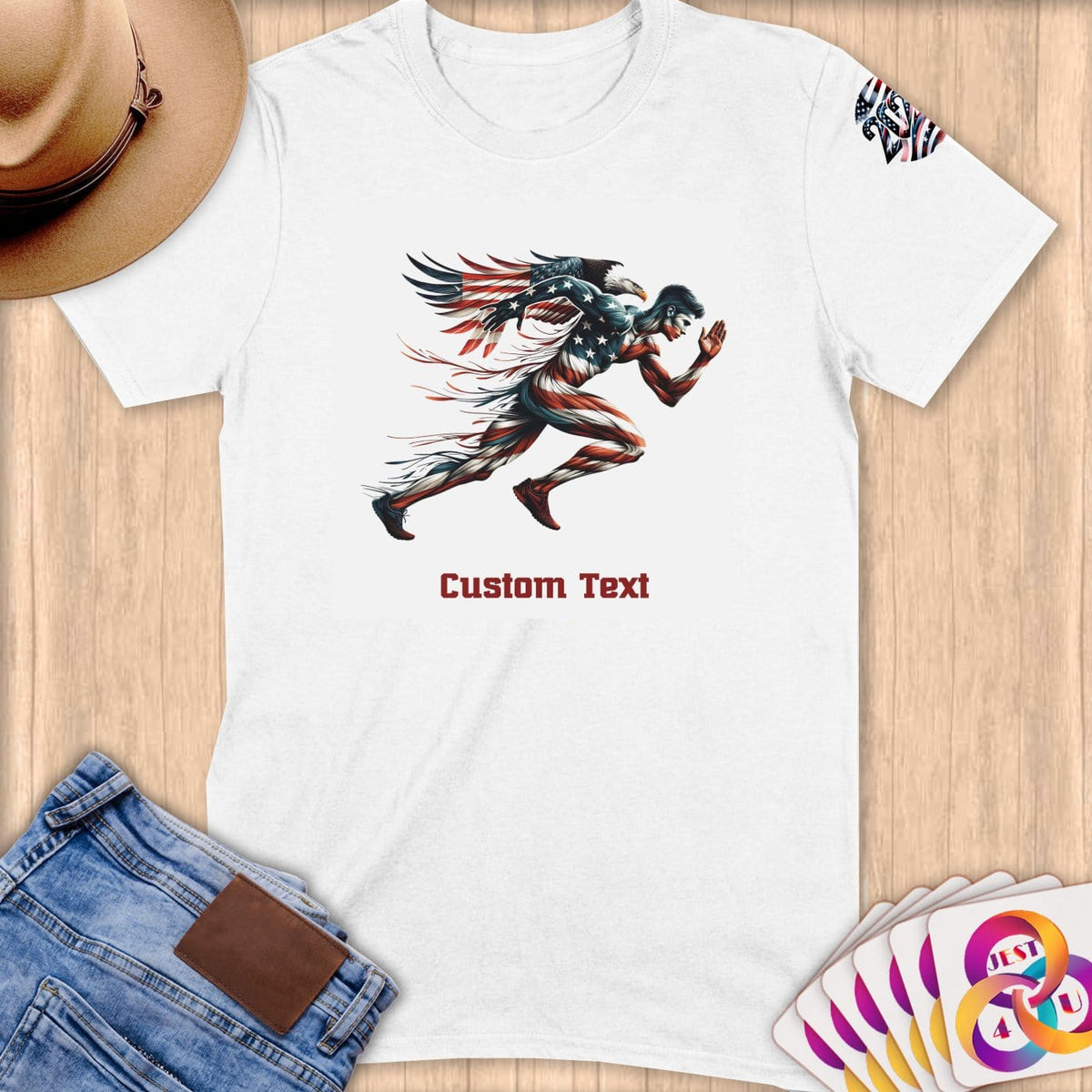 Physical Item S / White Flag Running Eagle~Limited Edition 2024 "USA Excellence" ~ Personalized Softstyle T-Shirt
