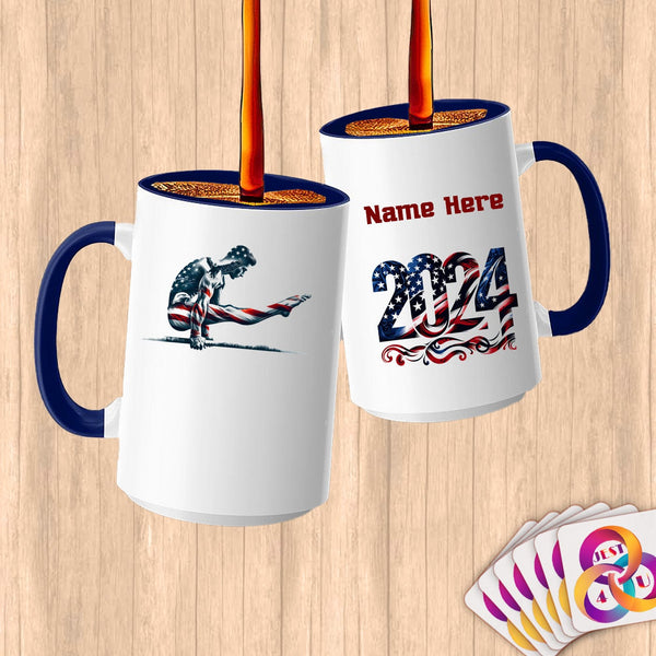 Physical Item 15oz / Blue Flexing Patriotic Gymnast~Limited Edition 2024 "USA Excellence" ~ Customized Large 15oz Mug
