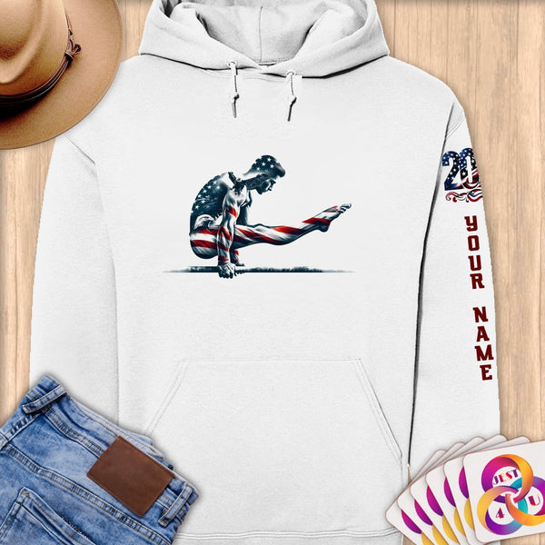 Physical Item S / White Flexing Patriotic Gymnast~Limited Edition 2024 "USA Excellence" ~ Personalized Premium Hoodie