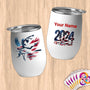 Physical Item 12 oz / White Flying Gymnast Soars ~Limited Edition 2024 "USA Excellence" ~ Customizable 12oz Wine Tumbler with Lid