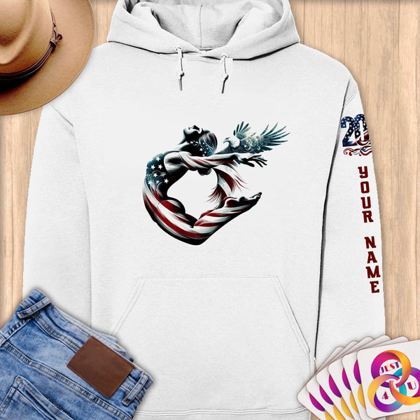 Physical Item S / White Freedom Dive Eagle Artistic~Limited Edition 2024 "USA Excellence" ~ Personalized Premium Hoodie