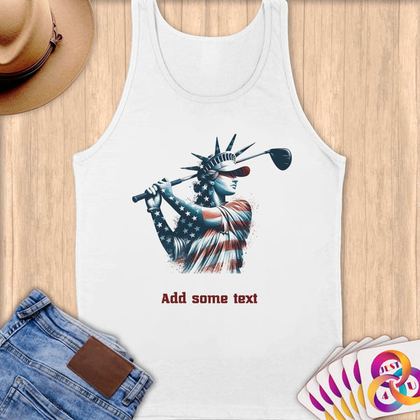 Physical Item S / White Gofling Lady Liberty ~ Limited Edition 2024 "USA Excellence" ~ Customizable Supersoft Tank Top