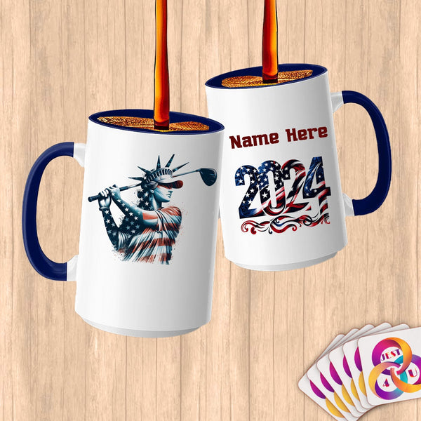 Physical Item 15oz / Blue Gofling Lady Liberty ~ Limited Edition 2024 "USA Excellence" ~ Customized Large 15oz Mug