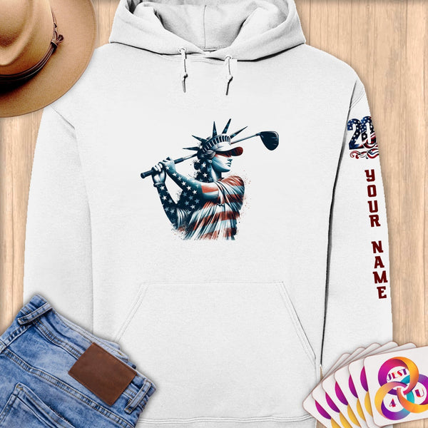 Physical Item S / White Gofling Lady Liberty ~ Limited Edition 2024 "USA Excellence" ~ Personalized Premium Hoodie