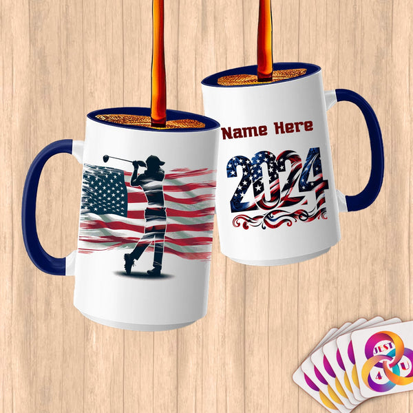Physical Item 15oz / Blue Golf Flag ~ Limited Edition 2024 "USA Excellence" ~ Customized Large 15oz Mug