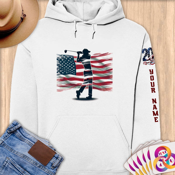 Physical Item S / White Golf Flag ~ Limited Edition 2024 "USA Excellence" ~ Personalized Premium Hoodie