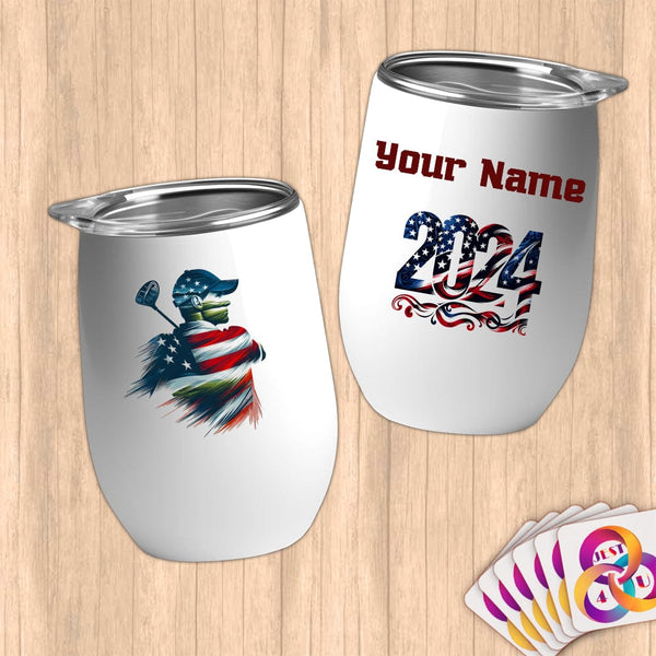 Physical Item 12 oz / White Golf Glory ~ Limited Edition 2024 "USA Excellence" ~ Customizable 12oz Wine Tumbler with Lid