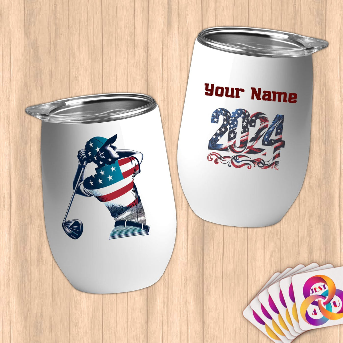 Physical Item 12 oz / White Golf Hero ~ Limited Edition 2024 "USA Excellence" ~ Customizable 12oz Wine Tumbler with Lid