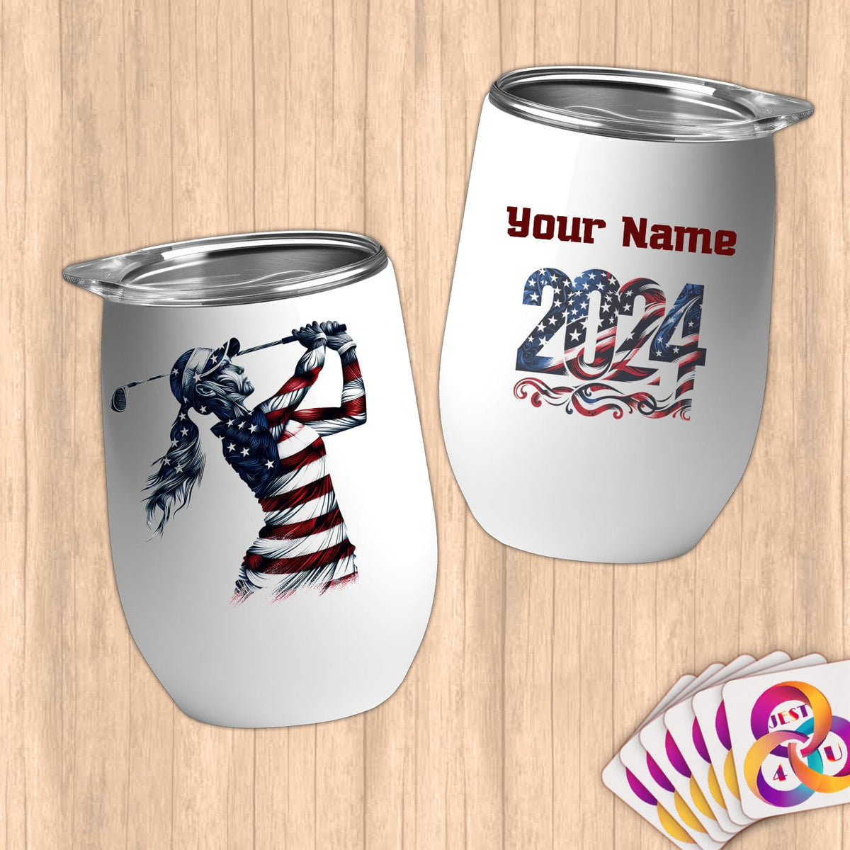 Physical Item 12 oz / White Golf Patriot ~ Limited Edition 2024 "USA Excellence" ~ Customizable 12oz Wine Tumbler with Lid