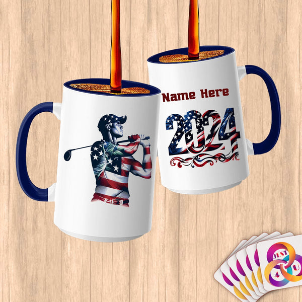 Physical Item 15oz / Blue Golf Stars ~ Limited Edition 2024 "USA Excellence" ~ Customized Large 15oz Mug