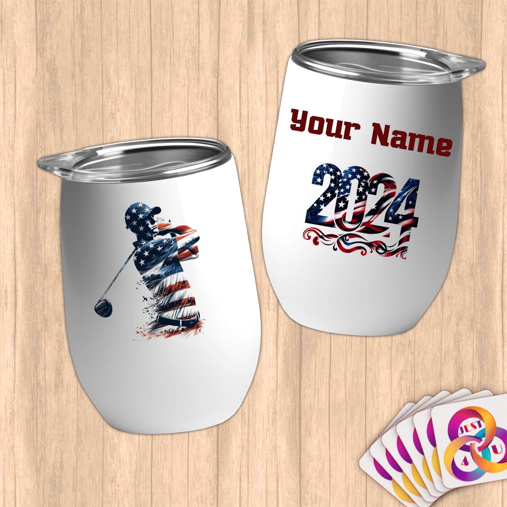 Physical Item 12 oz / White Golfer's Pride ~ Limited Edition 2024 "USA Excellence" ~ Customizable 12oz Wine Tumbler with Lid