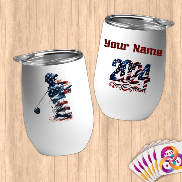 Physical Item 12 oz / White Golfer's Pride ~ Limited Edition 2024 "USA Excellence" ~ Customizable 12oz Wine Tumbler with Lid