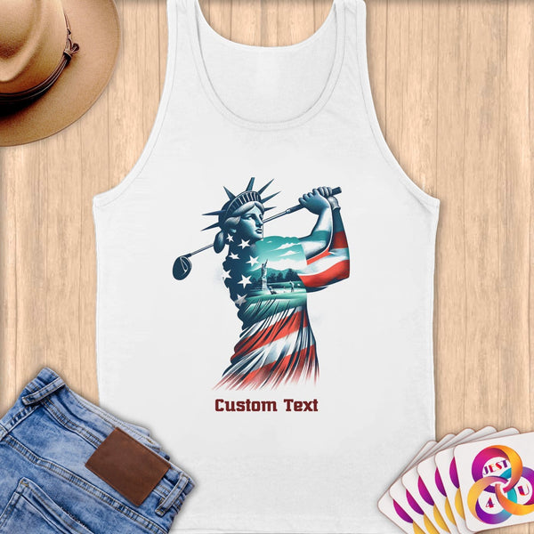 Physical Item S / White Golfing Liberty ~ Limited Edition 2024 "USA Excellence" ~ Customizable Supersoft Tank Top