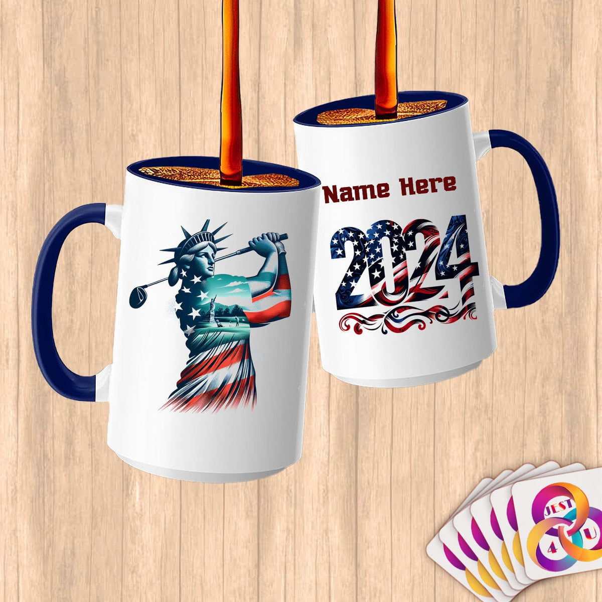 Physical Item 15oz / Blue Golfing Liberty ~ Limited Edition 2024 "USA Excellence" ~ Customized Large 15oz Mug