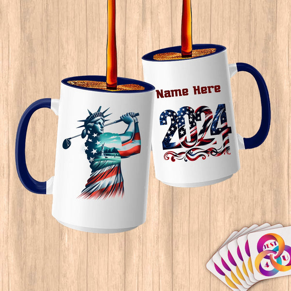 Physical Item 15oz / Blue Golfing Liberty ~ Limited Edition 2024 "USA Excellence" ~ Customized Large 15oz Mug