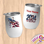 Physical Item 12 oz / White Grace and Power~Limited Edition 2024 "USA Excellence" ~ Customizable 12oz Wine Tumbler with Lid