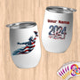 Physical Item 12 oz / White Graceful Liberty Swim ~ Limited Edition 2024 "USA Excellence" ~ Customizable 12oz Wine Tumbler with Lid