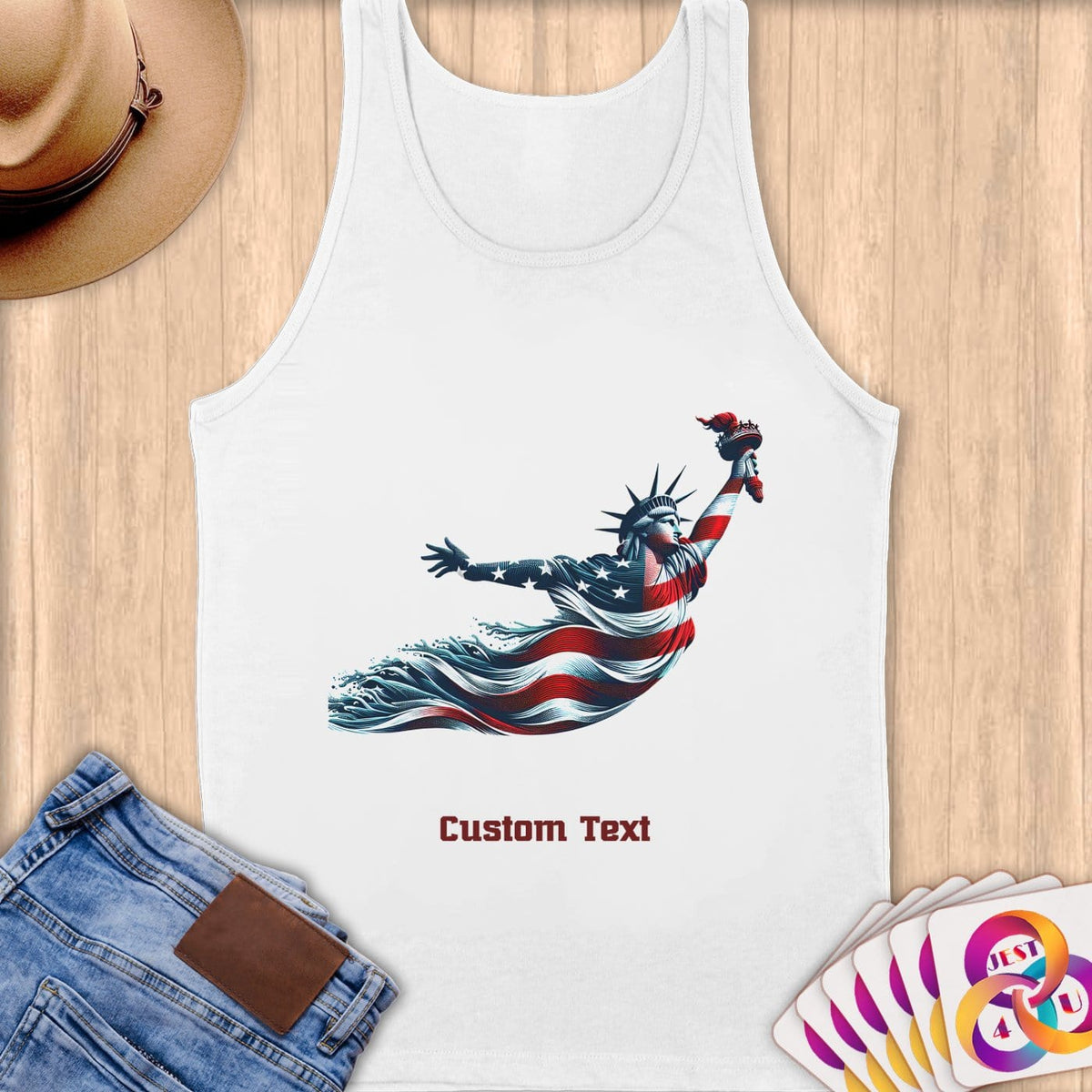Physical Item S / White Graceful Liberty Swim ~ Limited Edition 2024 "USA Excellence" ~ Customizable Supersoft Tank Top