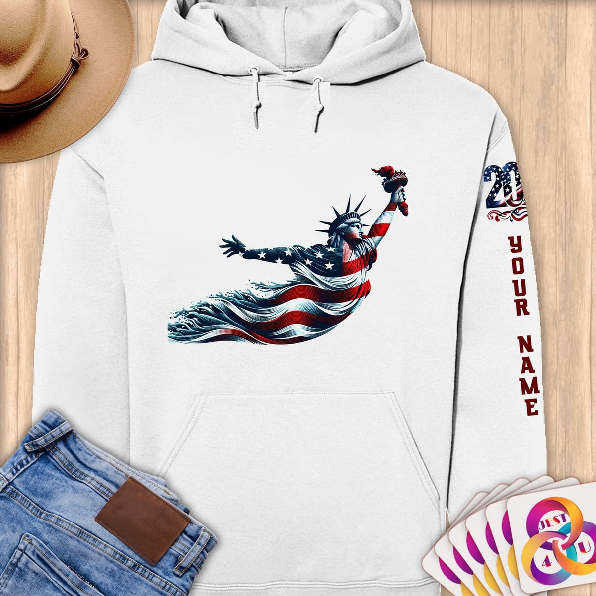 Physical Item S / White Graceful Liberty Swim ~ Limited Edition 2024 "USA Excellence" ~ Personalized Premium Hoodie