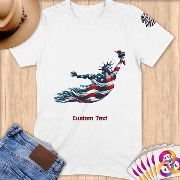 Physical Item S / White Graceful Liberty Swim ~ Limited Edition 2024 "USA Excellence" ~ Personalized Softstyle T-Shirt