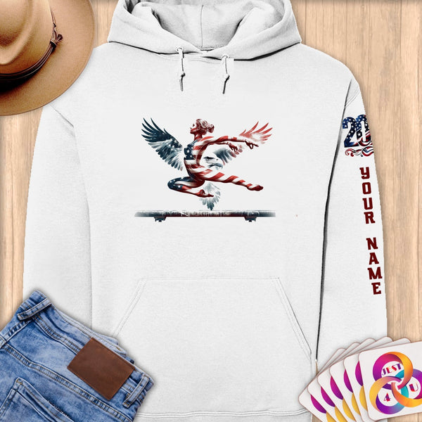 Physical Item S / White Gymnast Balance~Limited Edition 2024 "USA Excellence" ~ Personalized Premium Hoodie