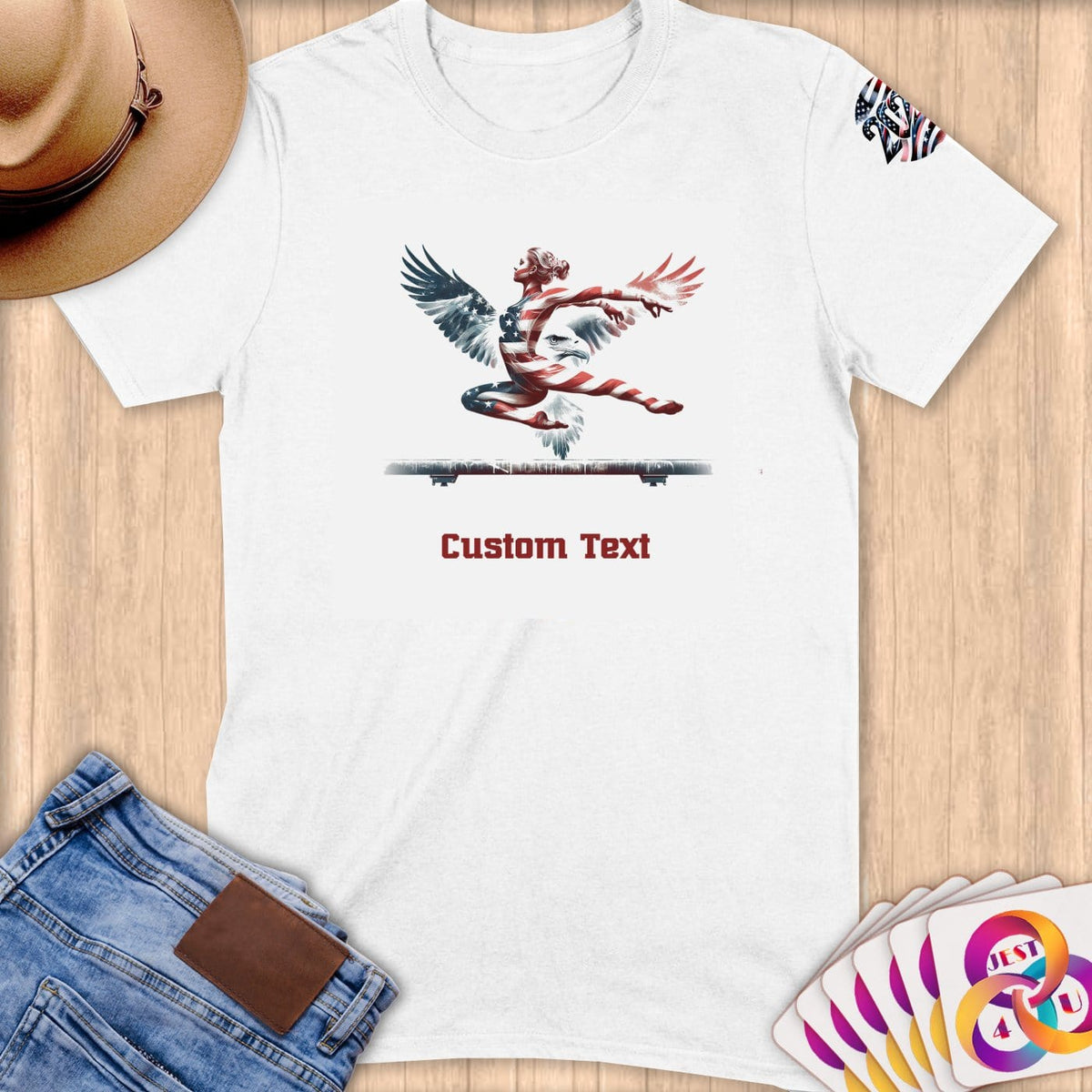 Physical Item S / White Gymnast Balance~Limited Edition 2024 "USA Excellence" ~ Personalized Softstyle T-Shirt