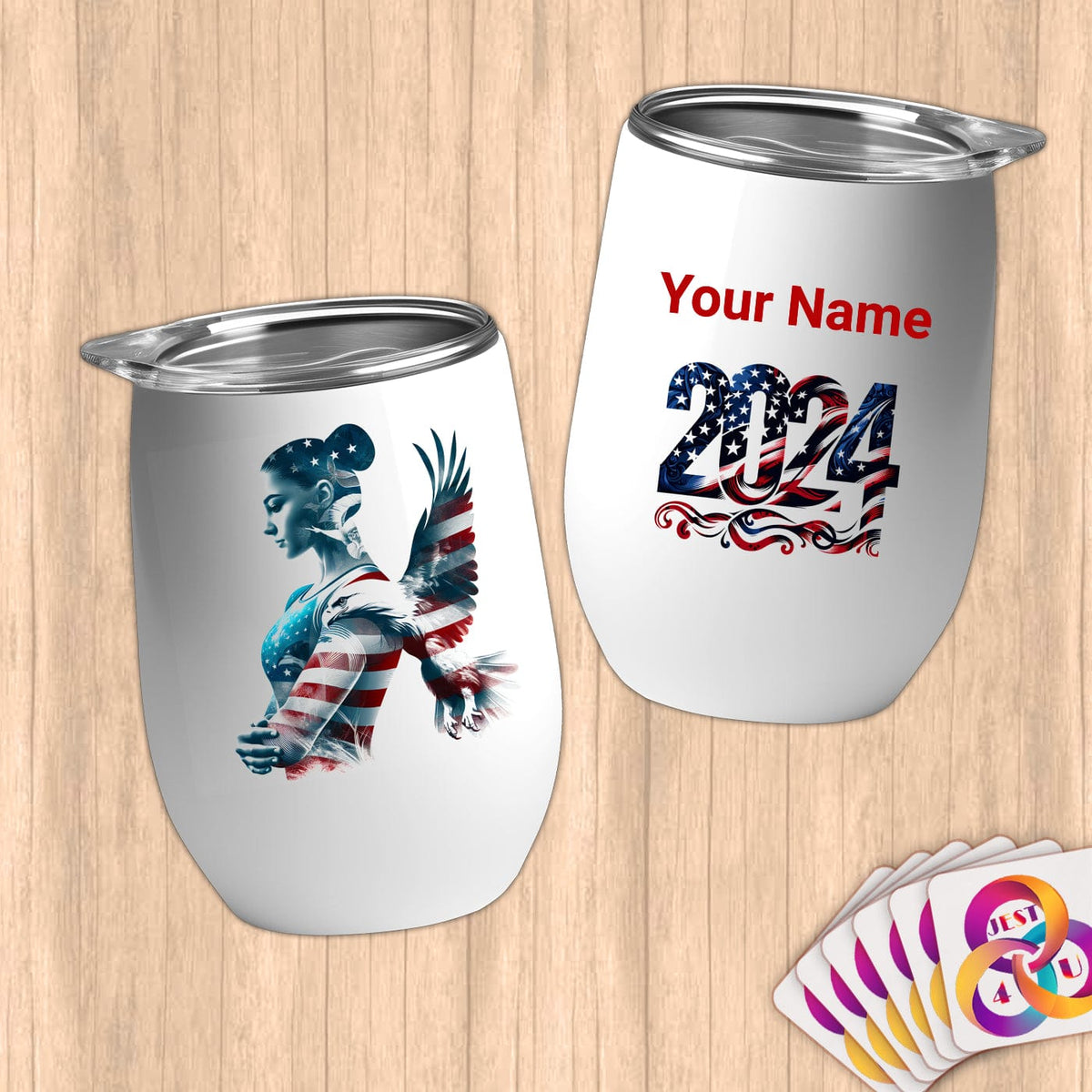 Physical Item 12 oz / White Gymnast's Reflection ~Limited Edition 2024 "USA Excellence" ~ Customizable 12oz Wine Tumbler with Lid